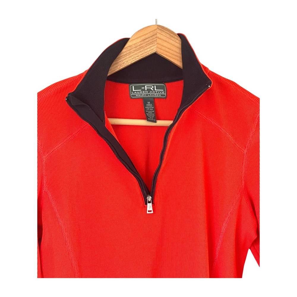 Lauren Ralph Lauren Womens Red Quarter Zip Pullover Medium Ribbed Active Top - Picture 9 of 12